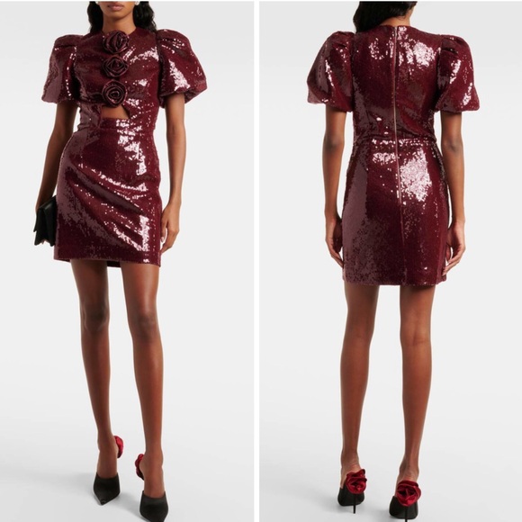 Rebecca Vallance Zelda puff-sleeve sequined mini dress burgundy - Picture 2 of 12